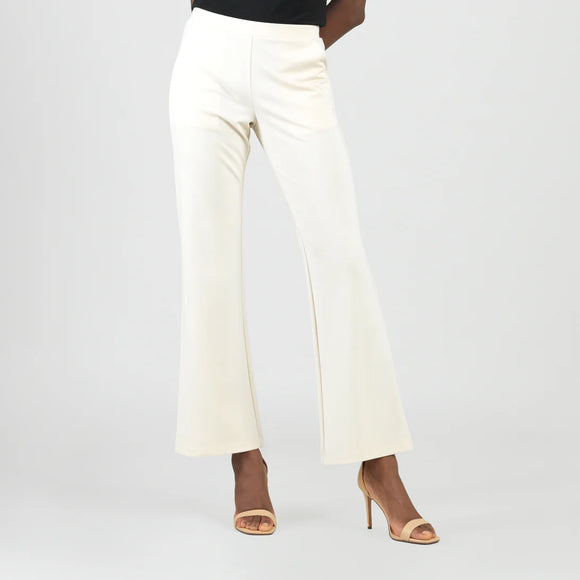 Cream Colored Straight Leg, Knit, Pull-On Pant with Pockets by Clara Sun Woo.