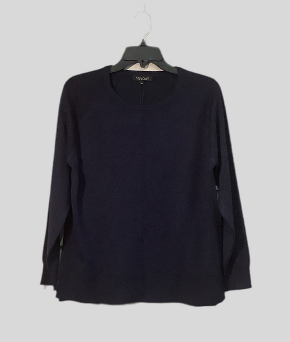 Navy Round Neck, Long Sleeve Sweater w/ Center Seam Detail by Sunday.