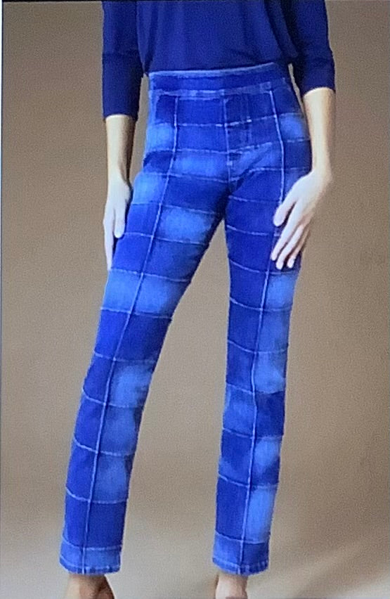 OMG Pull-On Straight Ankle Quilted Check Mix Denim Pants by Coco and Carmen.