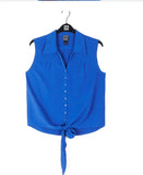 Cobalt Soft Textured Rayon Sleeveless Button Front Top w/Tie Hem by Clara Sun Woo.