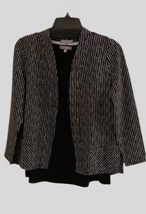 Black with Light Grey Dots, Open Front, Long Sleeve Jacket with Shirred Back Hem by Habitat..