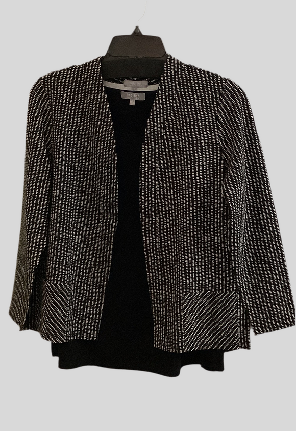 Black with Light Grey Dots, Open Front, Long Sleeve Jacket with Shirred Back Hem by Habitat..