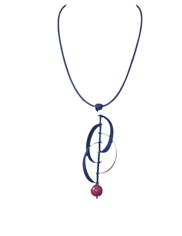 Artistic Black Swirl w/Red Ball Accent Super Light Weight Necklace and Matching Earrings by OC.