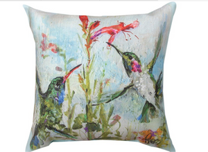 Two Hummingbirds Pillow by Climaweave.  18”x18”