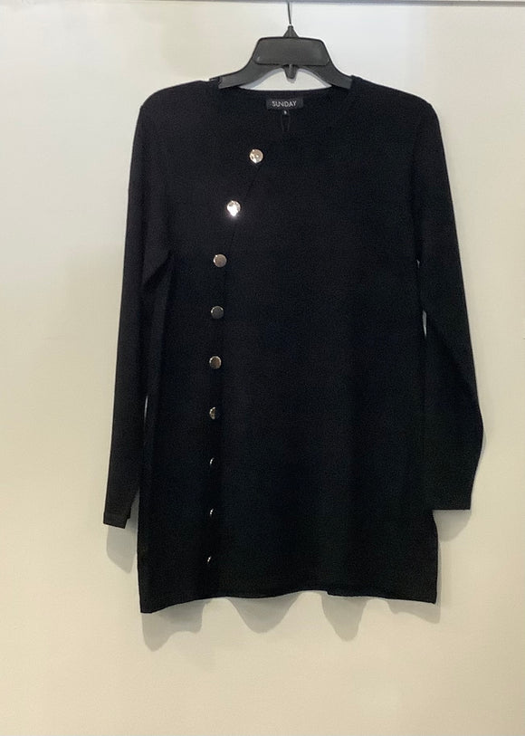 Black Round Neck, Long Sleeve Tunic w/Gold Button Detail Down the Front by Sunday.