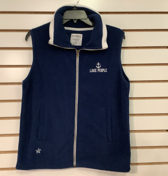 “Lake People” Navy Blue w/White Fleece Unisex Vest by Pavilion.