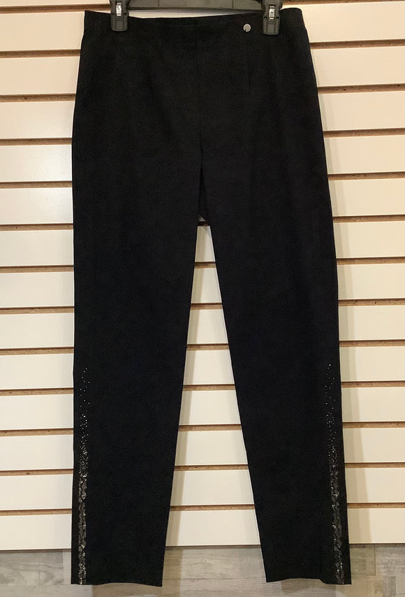 Black Marie Pull-On Straight Leg Pant w/Subtle Bling on Leg Seam by Robell.