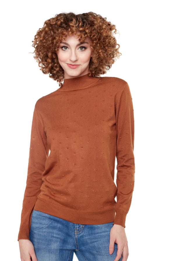 Tobacco Mock Turtle Neck Sweater w/Raised Dots by Carrie Noir. Of