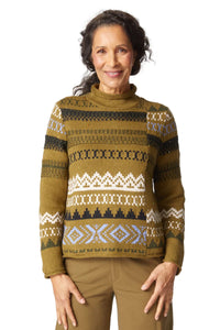 Olive Green Nordic Pattern, Long Sleeve, Rolled Neck Sweater by Habitat.