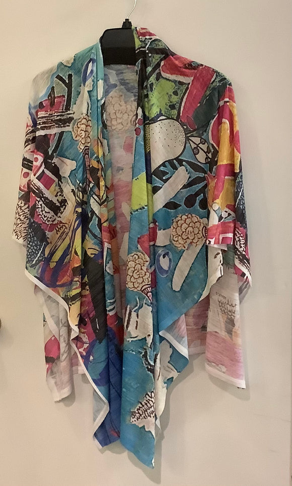 Burn-out White Multi-Colored “Berry Mix” Graphic Print Wrap by Inoah.