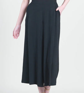 Black Soft Rayon Textured Pull-On Cropped Pants w/Pockets by Clara Sun Woo.