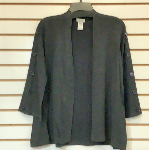 Charcoal Grey Open Front Sweater with Button Detail on 3/4 Sleeves by Multiples.
