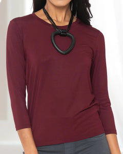 Bordeaux Round Neck, 3/4 Sleeve Top by Lior.