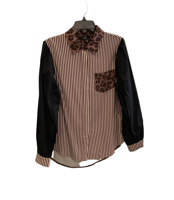 Brown/White Multi Pattern, Long Sleeve Blouse w/Animal Print Back by Orly.