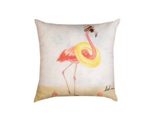 Floatie Flamingo Pillow by Climaweave.  18”x18”