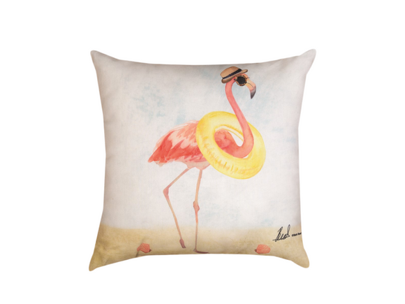 Floatie Flamingo Pillow by Climaweave.  18”x18”