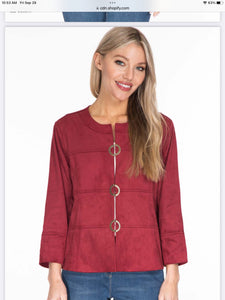 Cranberry 3/4 Sleeve Jacket with Metal Closure Detail by Multiples.