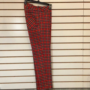 Slimsation Red/Green/Black Plaid Pull On Waist, Ankle Pant with Rear Pockets by Multiples.