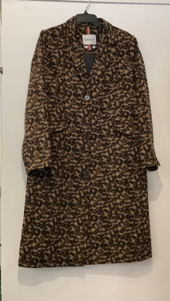 Black/Tan Super Soft Animal Print, Mid-Length Button Front Normann Coat by Godske.