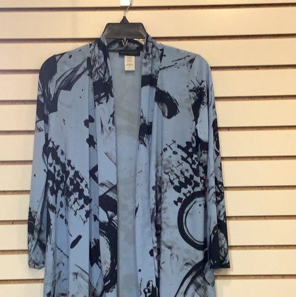 Light Blue Open Front Tunic Length Jacket w/Graphic Swirls by Sea & Anchor.