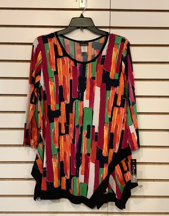 Orange/Fuchsia Round Neck, 3/4 Sleeve Tunic Top by Caribe