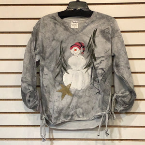 Kunky’s Hand Painted Tye Dye Grey Sweatshirt with Snowman Forest Scene.