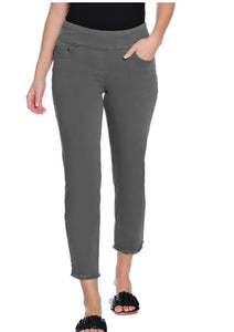 Slimsation Charcoal Grey Pull-on , 5-Pocket Ankle Pant w/Fringed Hem by Multiples.