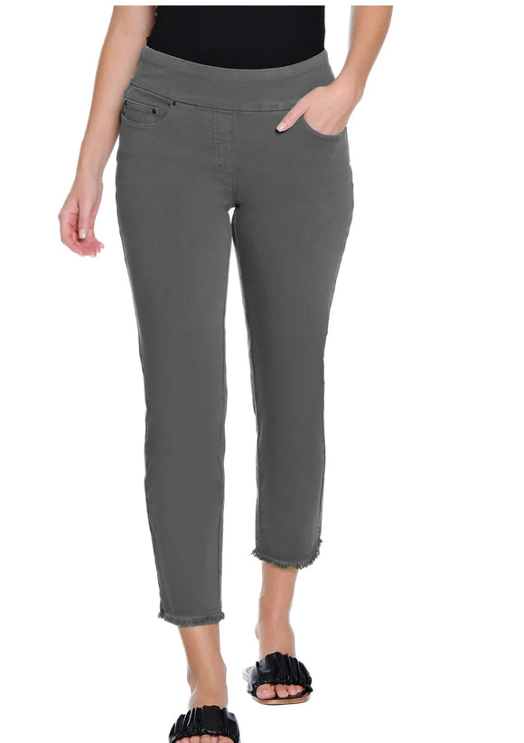 Slimsation Charcoal Grey Pull-on , 5-Pocket Ankle Pant w/Fringed Hem by Multiples.