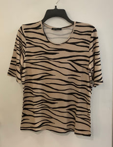 Tan/Black Zebra Print, Short Sleeve, Drop Neck T-Shirt by Sunday.