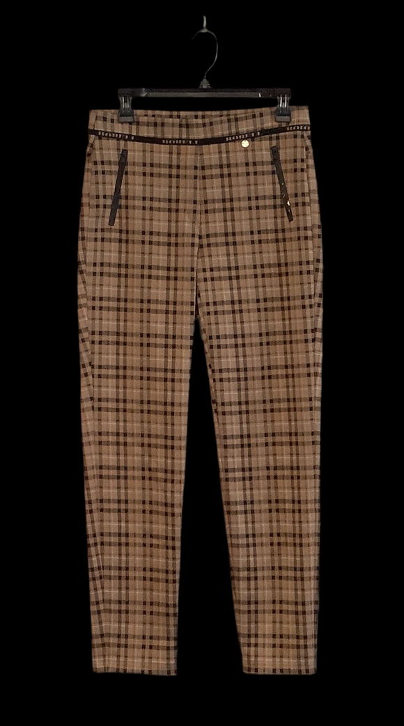 Tan/Black Plaid Pull-On Straight Leg Pant by Robell.