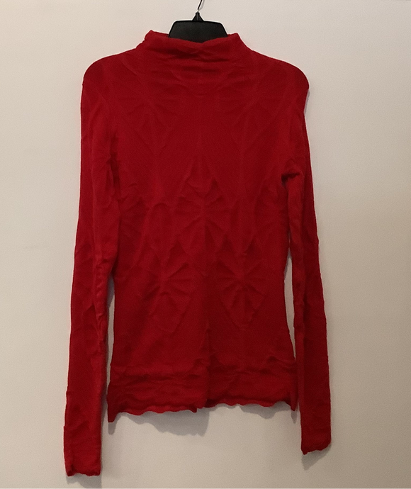 Red Raised Pattern, Mock Neck, Long Sleeve Sweater by Orly.