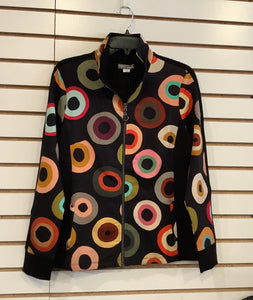 Black Knit, Long Sleeve Jacket w/Multi-Colored Circle Graphics By Dolcezza.