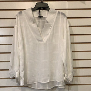 White V-Neck, Long Sleeve Blouse with Tone on Tone Blocking by Coco + Carmen