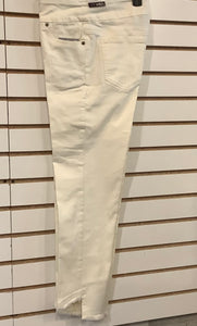 Slimsation Ivory Pull On Ankle Pants, w/5 Pockets and Angled Fringe Hem by Multiples.