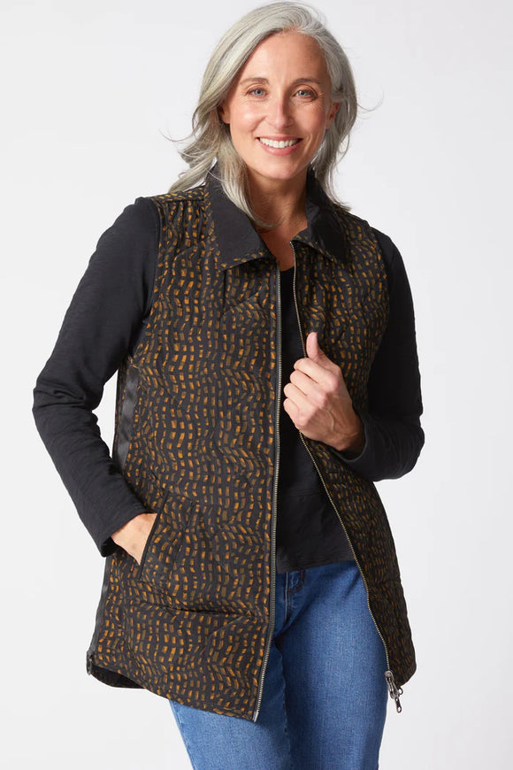 Black w/Gold/Olive Green Reversible (to Black) Faux Mid Length Vest by w/Side Pockets Habitat.