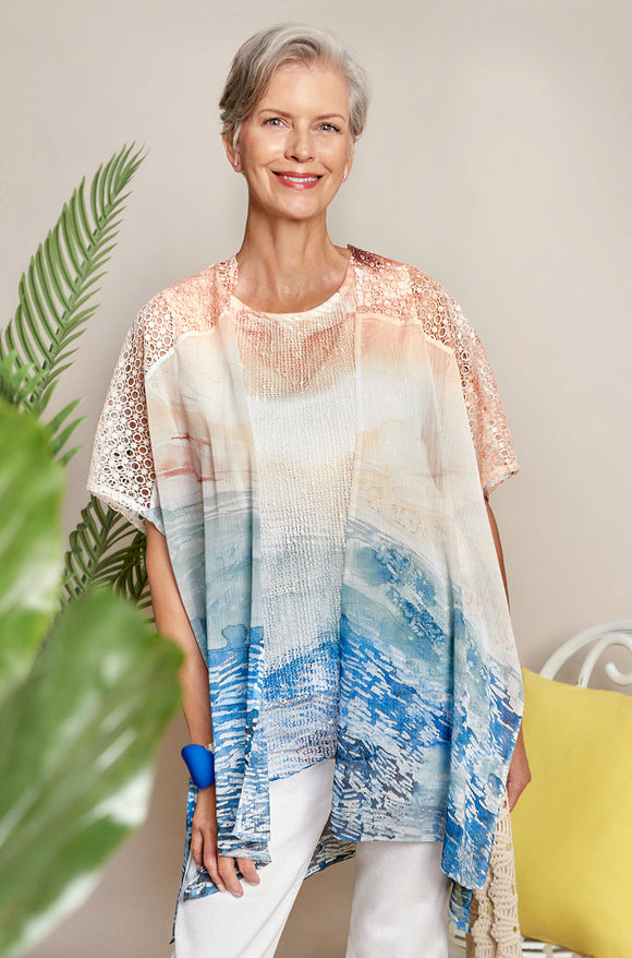 Shades of the Beach Textured Mesh, Ruana by Clotheshead. Matching Tunic Sold Separately.