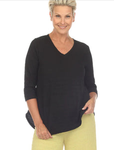 Black V-Neck Waffled Tunic Top by Inoah.