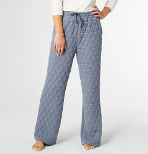 Grey/Blue Soft Quilted Pull-On Draw String Pants w/Front  Pockets by Coco + Carmen