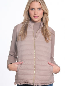 Taupe Vest w/Front Zipper Pockets and Ruffle Detail on Hem by Multiples.