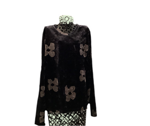 Crushed Velvet Mesh, 3/4 Sleeve,Round Neck Top w/Grey Floral by Lior.