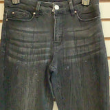 Dark Charcoal Stretch Denim Jeans with Tone on Tone Bling on Front of Legs by Orly