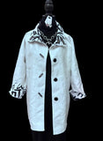 White and Black “Love” Print (Reversible to White) Raincoat w/Front Pockets by Oopera.