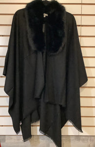 Black Fur Collar Cape w/Subtle Bling by Crosstree Lane