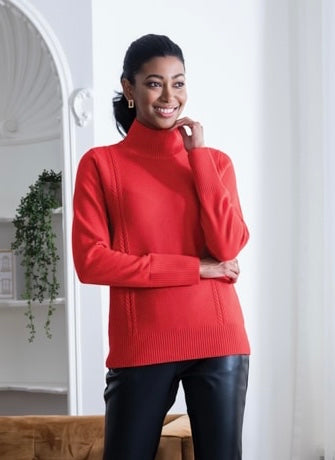 Red Mock Turtle Neck Sweater by Alison Sheri.