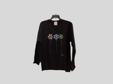 Kunky’s Black Round Neck Sweatshirt w/Trio of Hand Painted Flowers on Front