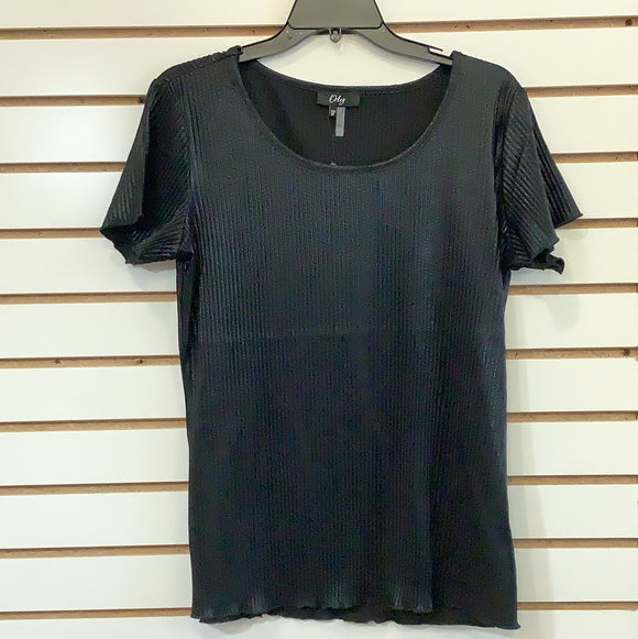 Black Shimmer, Scoop Neck, Short Sleeve Top by Orly.