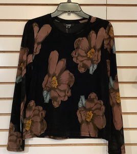 Black Velvet Earth Floral Top w/Mesh Long Sleeves by Lior of Paris.