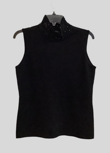 Black Sleeveless, Sequined Mock Turtleneck Sweater by Orly.