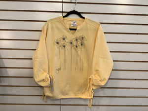 Kunky’s Hand Painted Yellow Sweatshirt w/ Flowers and Gathered Cuffs.