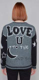 Grey Round Neck Zipper Front Sweater w/ “Love You to the Moon and Back”  on Front and Back by Carre Noir.
